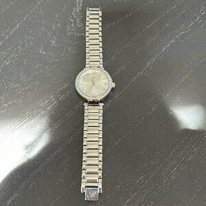 Fashion watch oversized silver metal with bling around face Roman #